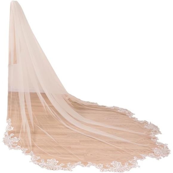Cathedral Length Floral Lace Appliques Wedding Bridal Veil - Picture 3 of 6